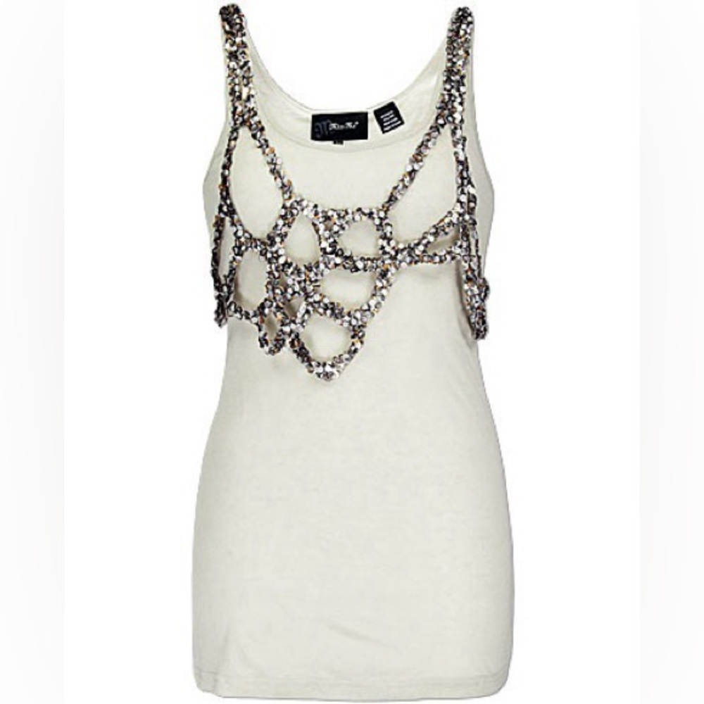 Miss Me Embellished Tan Sequin Tank Top Size L *NWT*